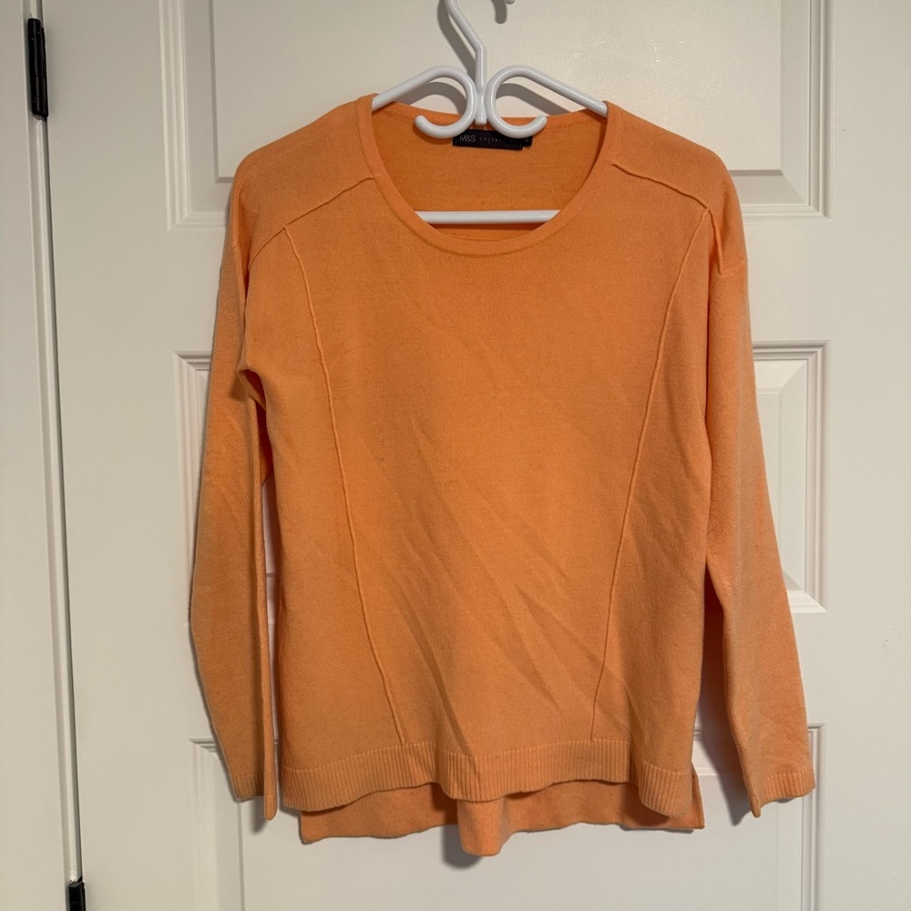 Coral Orange Crew Neck Sweater Lightweight Knit